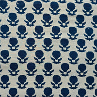 Pure Cotton Indigo Off White With Flower Motif Hand Block Print Fabric
