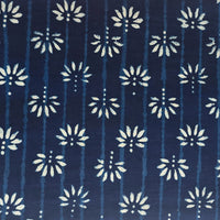 Pure Cotton Indigo Blue With White Flower Creeper Hand Block Print Fabric