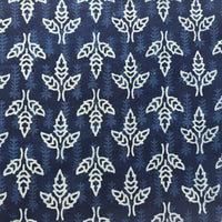 Pure Cotton Indigo Blue with white leaf motif  Hand Block Print Fabric