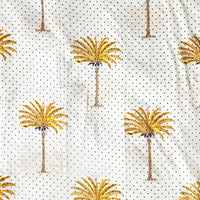 Pure Cotton Screen Print White With Yellow Coconut Tree Motif  Fabric