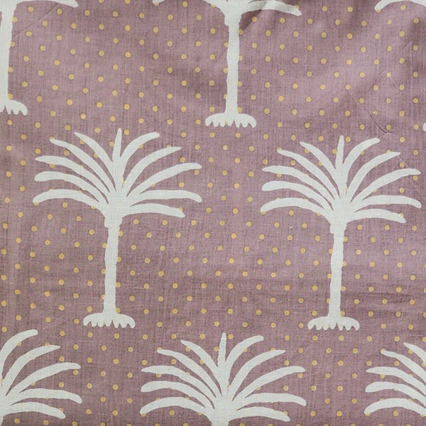 Pure Cotton Screen Print Light Mauve With White Coconut Tree Motif Fabric