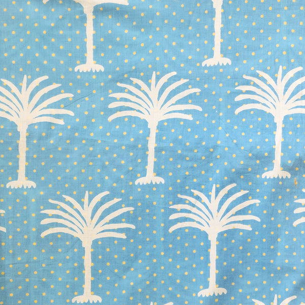 Pure Cotton Screen Print Sky Blue With White Coconut Tree Motif Fabric