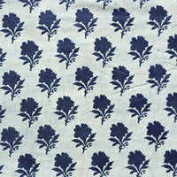Pure Cotton Indigo Off White With Blue Flower Motif Hand Block Print Fabric