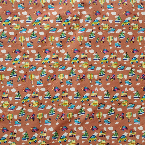 Pure Cotton Screen Print Brown  With Tiny Motif Motif  Fabric