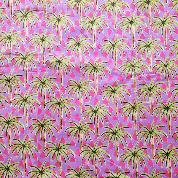 Pure Cotton Screen Print Purple With Coconut Tree Motif  Fabric