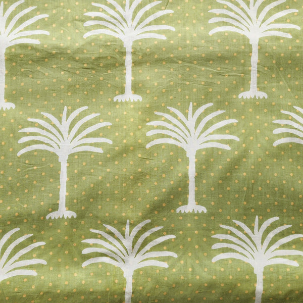 Pure Cotton Screen Print Pista Green With White  Coconut Tree Motif  Fabric