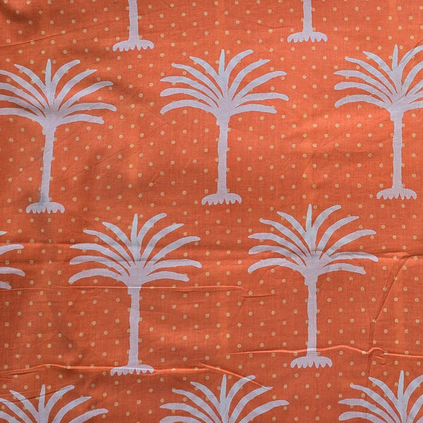 Pure Cotton Screen Print Orange With White Coconut Tree Motif  Fabric