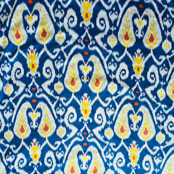 Pure Cotton Screen Print Blue With Yellow Big Kairi Design  Fabric