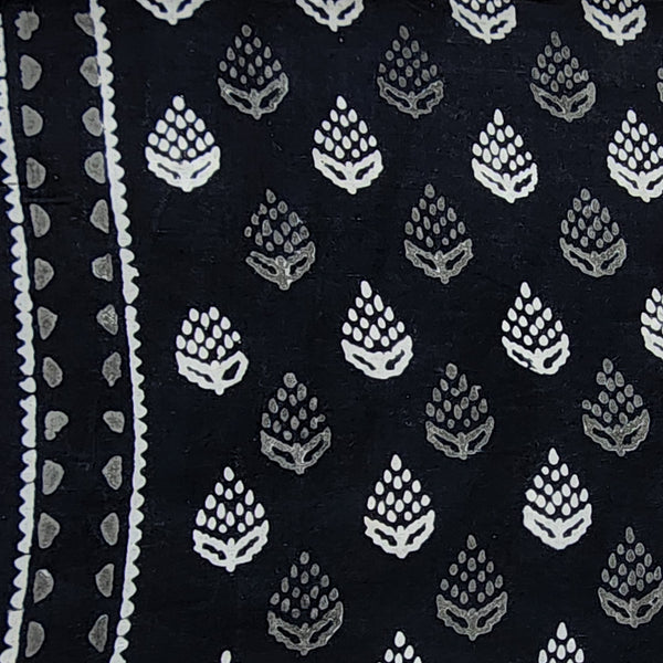 Pure Cotton Black With White Strawberry Design With Border Hand Block Print Fabric