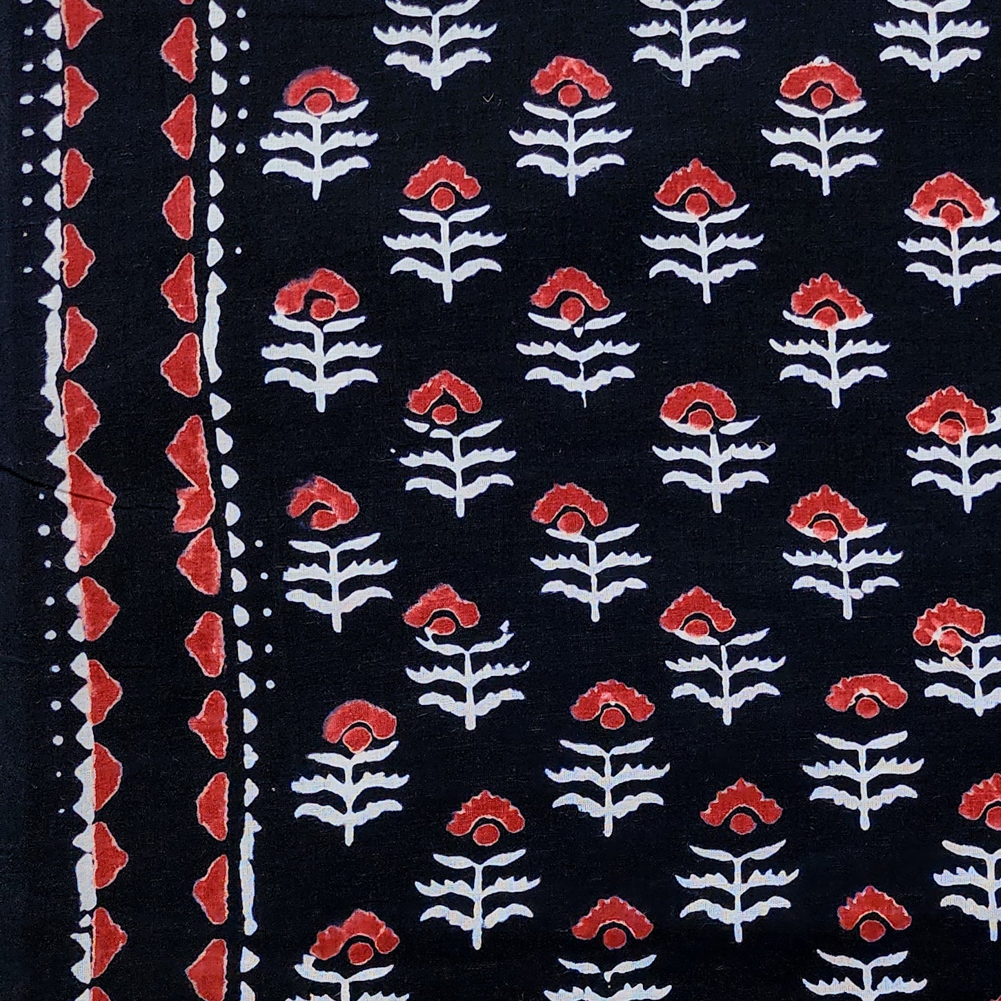 Pure Cotton Black With Red White Floral Motifs With Border Hand Block ...