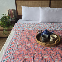 SPRING MORNINGS - Pure Mul Cotton Hand Block Printed Reversible Dohar Blanket With Cotton Flannel Filling
