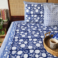 BLUE NIGHT- Pure Cotton Hand Block Printed Jaipuri Bedsheet Thread Count : 250