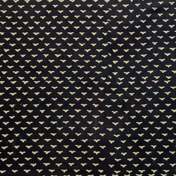 (Pre-Cut 0.80 Meter) Pure Cotton Ajrak Black With Cream Tiny Arrow Motifs Hand Block Print Fabric