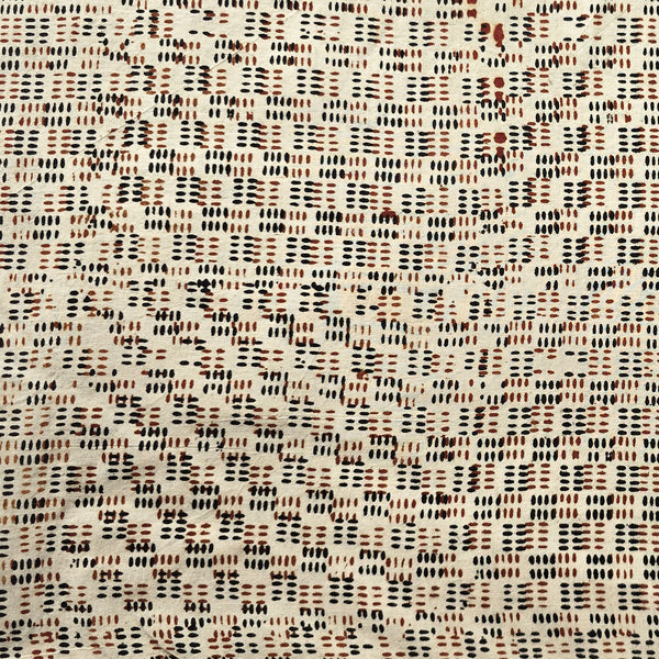 Pure Cotton Ajrak Cream With Black  And Red Geometrical Square Design Hand Block Print Fabric