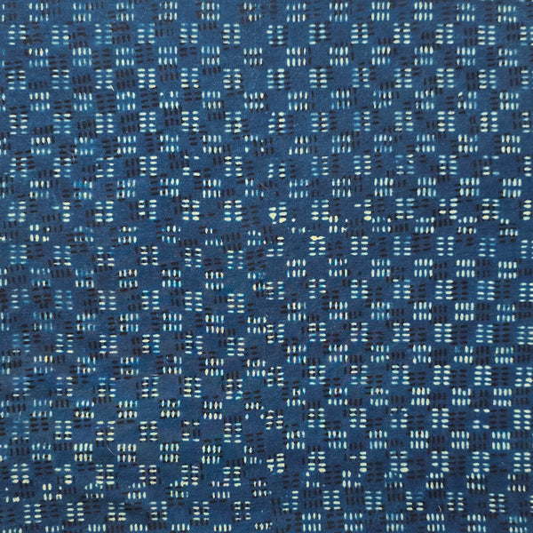 Pure Cotton Ajrak Ink Blue With White And Black Geaometrical Squares Hand Block Print Fabric