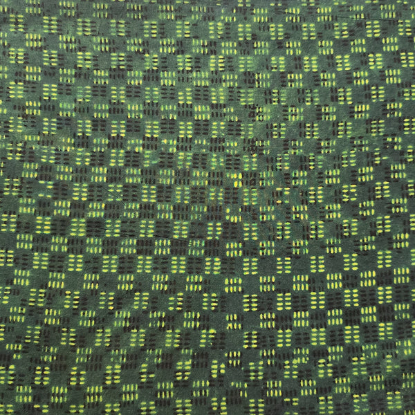 Pure Cotton Ajrak Green With Black Yellow Geometrical Square Design Hand Block Print Fabric