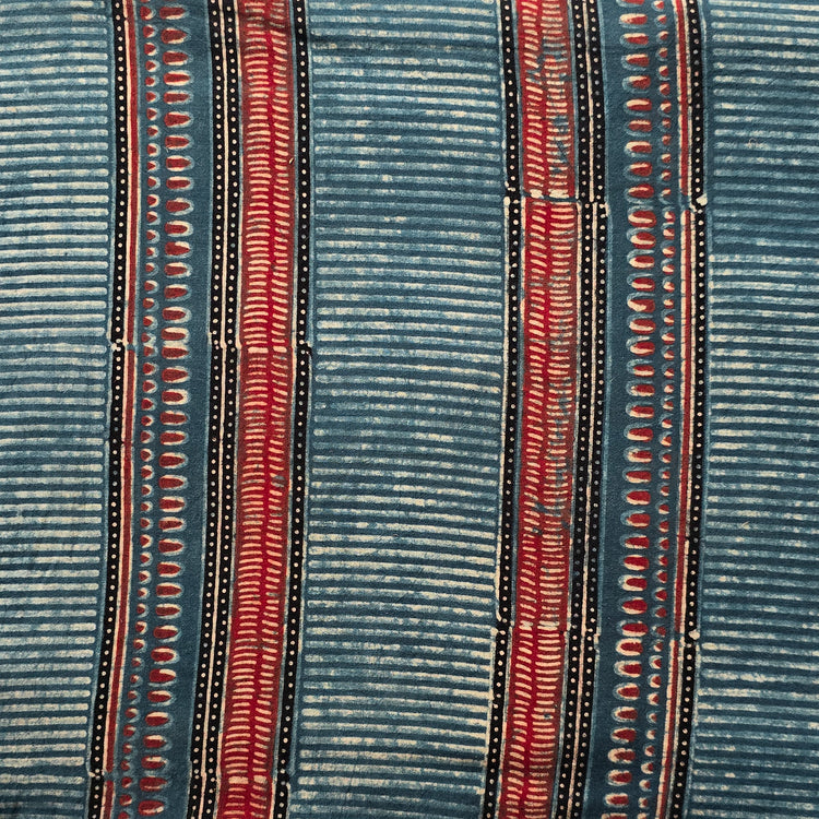 Pure Cotton Gad Ajrak Dark Blue With Rust Red Border Stripes Hand Bloc ...