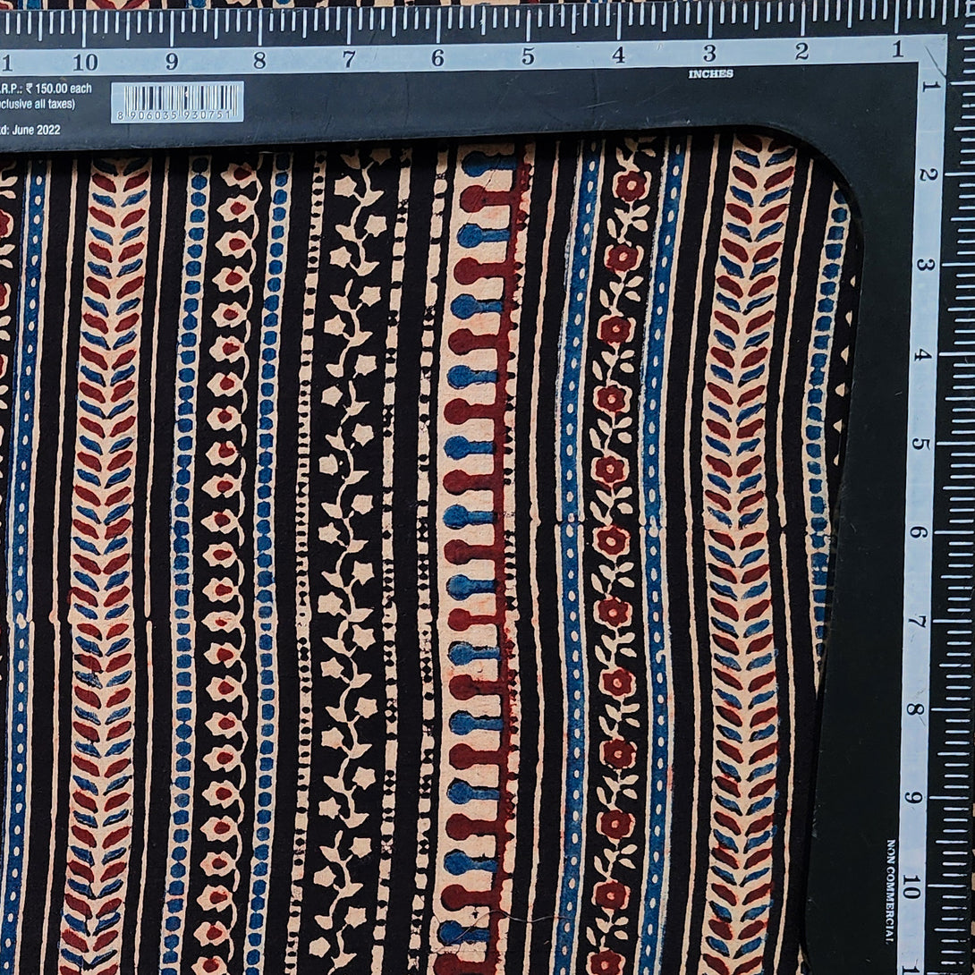 Pure Cotton Gad Ajrak Black With Red Border Design stripes Hand Block ...