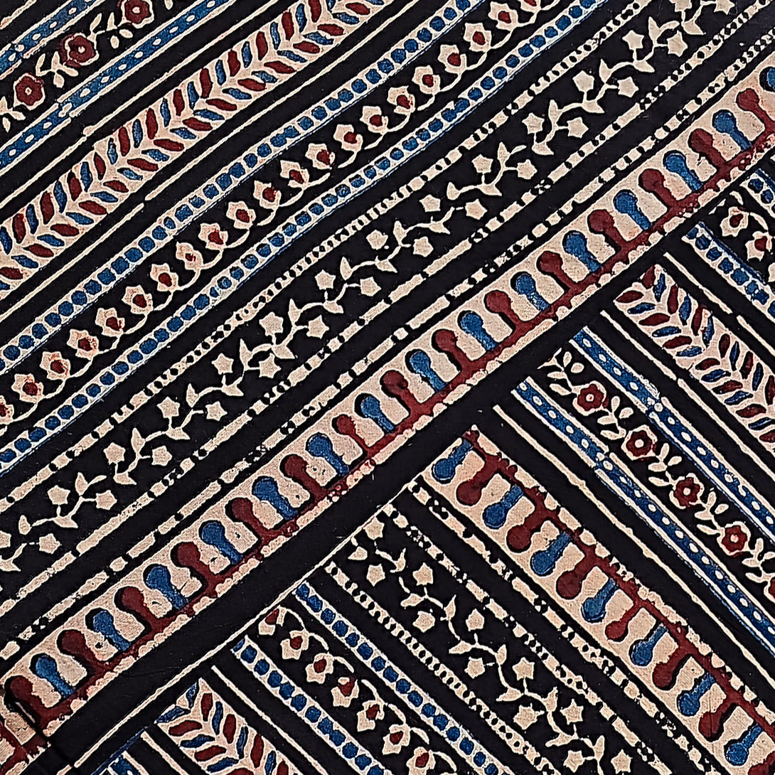 Pure Cotton Gad Ajrak Black With Red Border Design stripes Hand Block ...