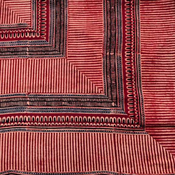 Pure Cotton Gad Ajrak Rust Red With Rust Blue Big Border Design Stripe ...