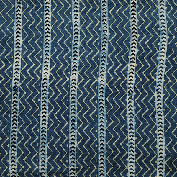 Pure Cotton Gad Ajrak  Rust Blue With Rust  Cream Zig-Zag Intricate Design Hand Block Print Fabric
