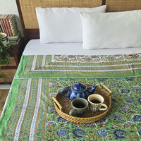 Forest Floor-Pure Mul Cotton Hand Block Printed Reversible Dohar Blanket With Cotton Flannel Filling