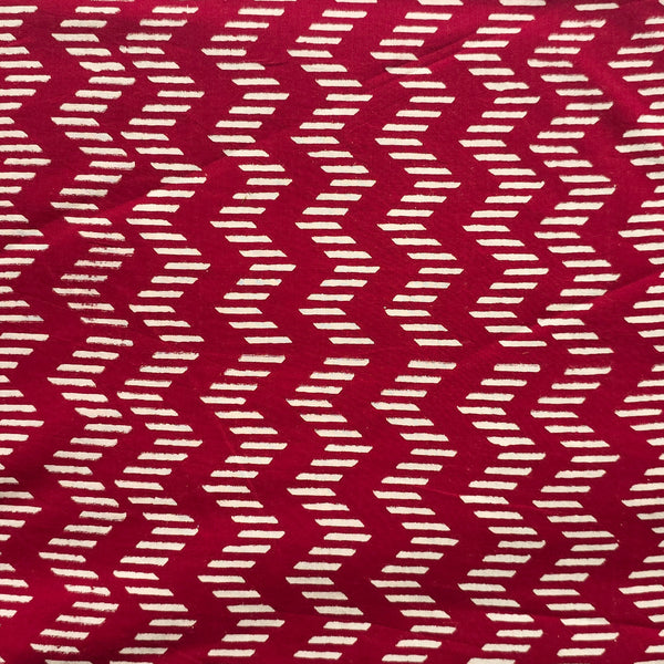 Pure Cotton Discharge Maroon With White Zig Zag Lines Hand Block Print Fabric