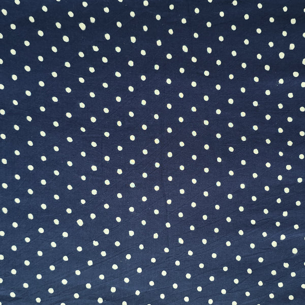 Pure Cotton Discharge Navy Blue With White Small Polka Hand Block Print Fabric