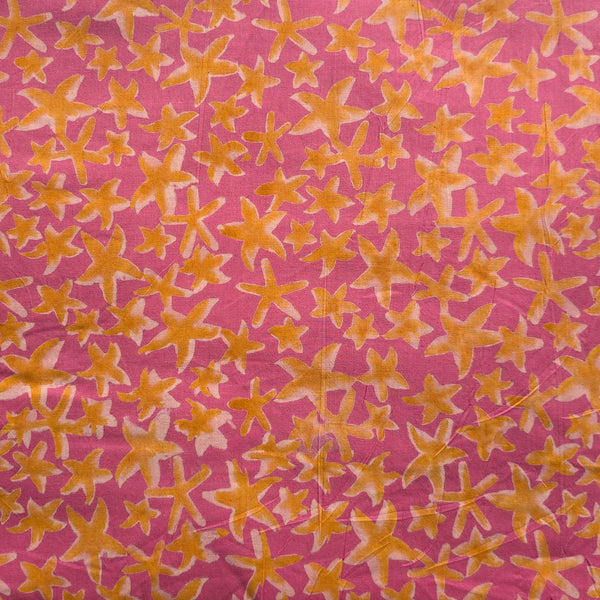 Pure Cotton Discharge Light Pink With Yellow Starfish Hand Block Print Fabric