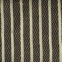 Pure Cotton Gad Ajrak Taupe With Zig Zag Border Stripes  Hand Block Print Fabric