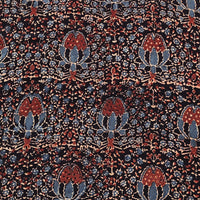 Pure Cotton Gad Ajrak Black With Rust Blue Flower And Fruit Jaal Hand Block Print Fabric