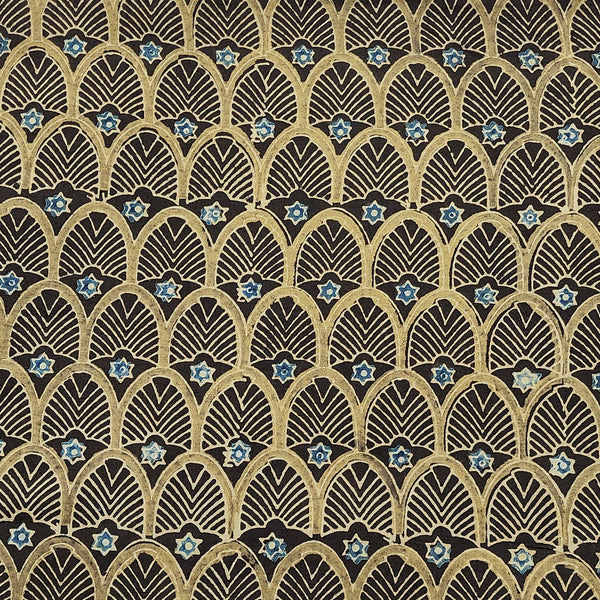 Pure Cotton Gad Ajrak Sandy Brown  With Repeated Pattern Hand Block Print Fabric