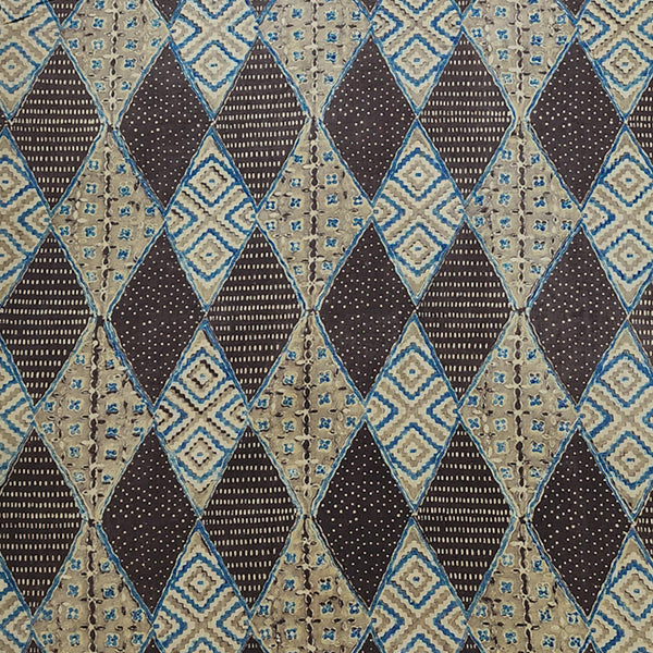 Pure Cotton Gad Ajrak Sandy Brown With Intricate Design Hand Block Print Fabric