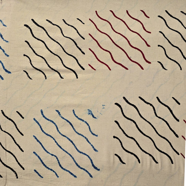 Pure Cotton Ajrak Cream With Rust Blue And Maroon Weaves Hand Block Print Fabric