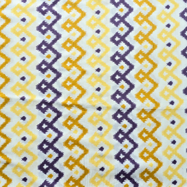 Pure Cotton Screen Print White With Yellow And  Purple Border Design Design Fabric