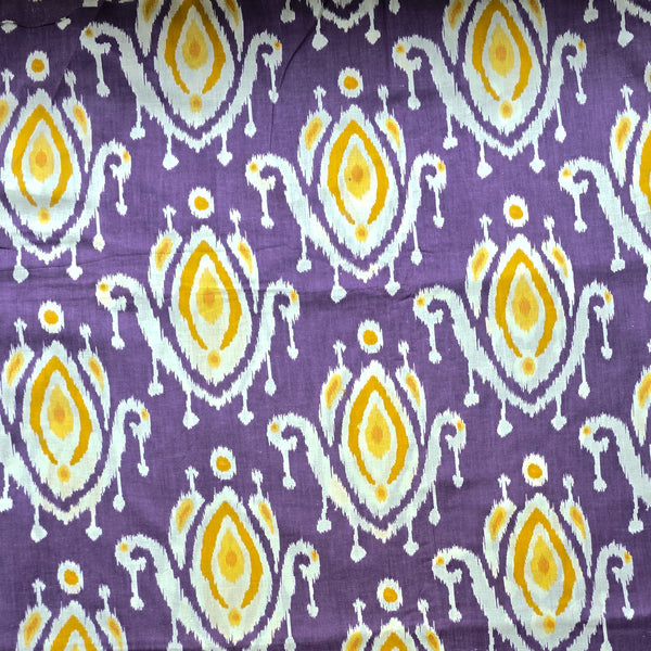 Pure Cotton Screen Print  Purple With Yellow big Flower Motif Design Fabric