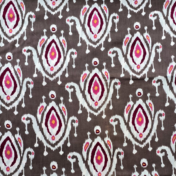 Pure Cotton Screen Print Brown With Magenta big Flower Motif Design Fabric