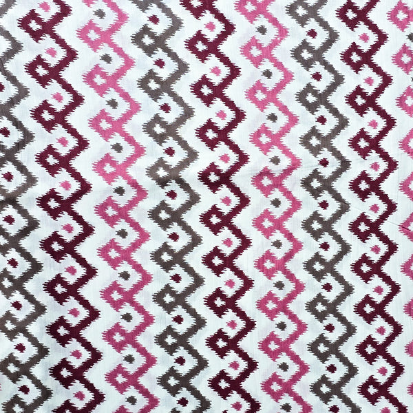 Pure Cotton Screen Print White With Magenta And Brown Border Design Design Fabric
