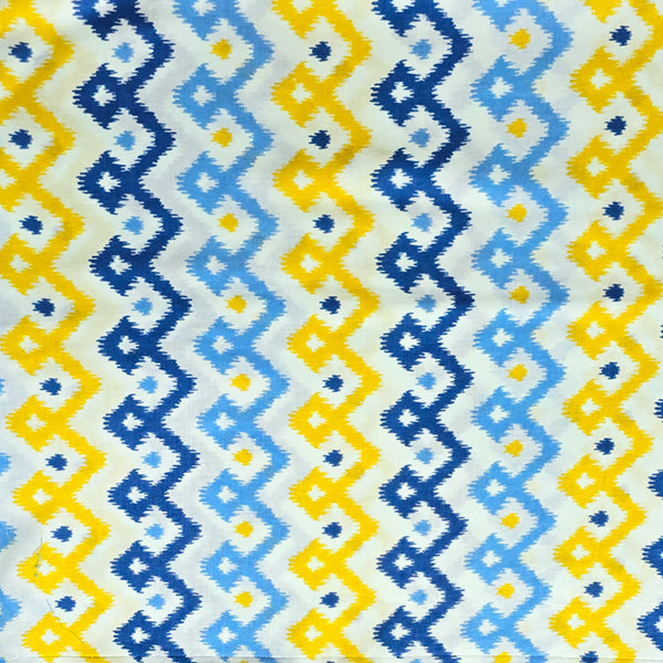 Pure Cotton Screen Print White With Yellow And Blue Border Design Design Fabric