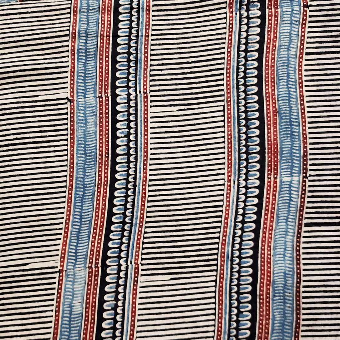 Pure Cotton Gad Ajrak Black With Rust Blue Big Border Design Stripes H ...