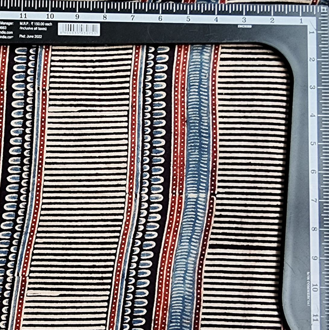 Pure Cotton Gad Ajrak Black With Rust Blue Big Border Design Stripes H ...