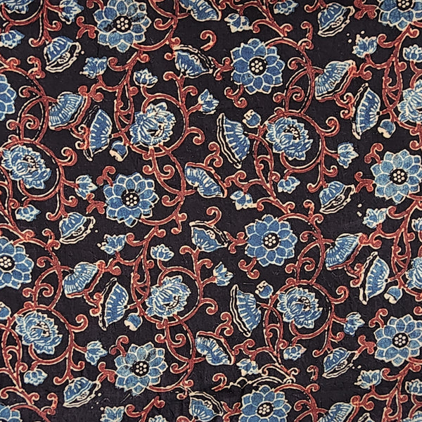 Pure Cotton Gad Ajrak Black With Blue  Hand Block Print Fabric