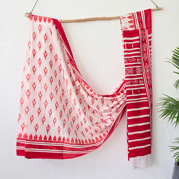 VEERA- Pure Cotton White With Red  Design Motif Saree