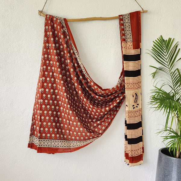 VEERA- Pure Cotton Brown With Flower Motif Saree