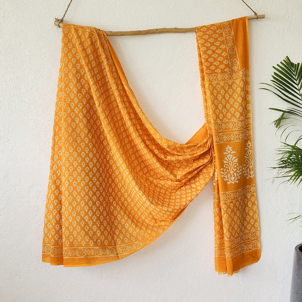 VEERA- Pure Cotton Orange With White Motif Saree