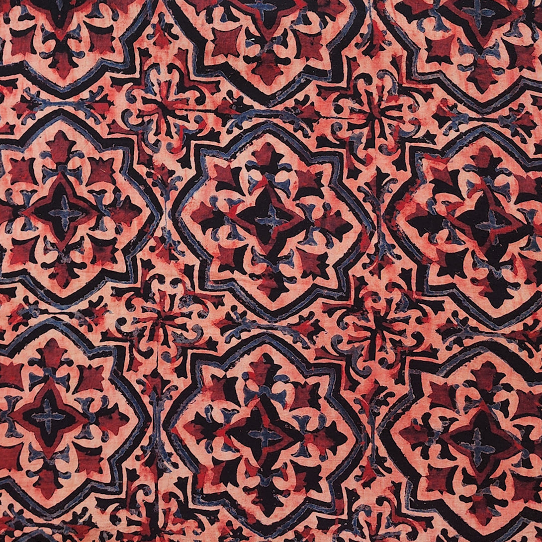 (PRE-CUT 2 METER)Pure Cotton Gad Ajrak Rust Red With Intricate Design ...