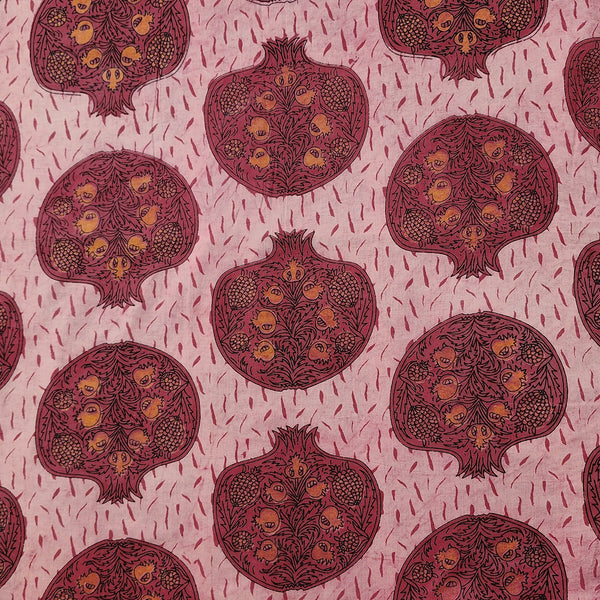 (PRE-CUT 2 METER) Pure Cotton Vanaspati Punch Pink With Pomegranate Hand Block Print Fabric