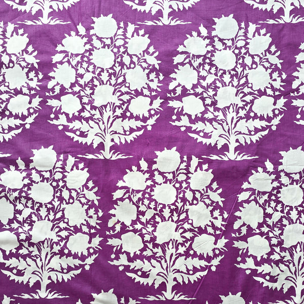 Pure Cotton Purple With White Big Flower Plant Screen Print Fabric
