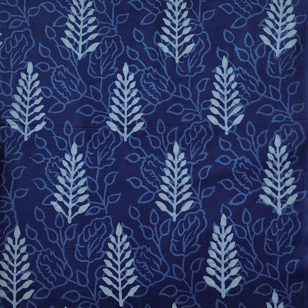 Pure Cotton Akola Indigo With White Plant Motif With Leaves Jaal Hand Block Print Fabri