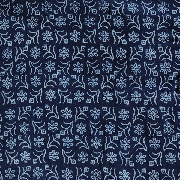 Pure Cotton Akola Indigo With White Rangoli Flowers Hand Block Print Fabric